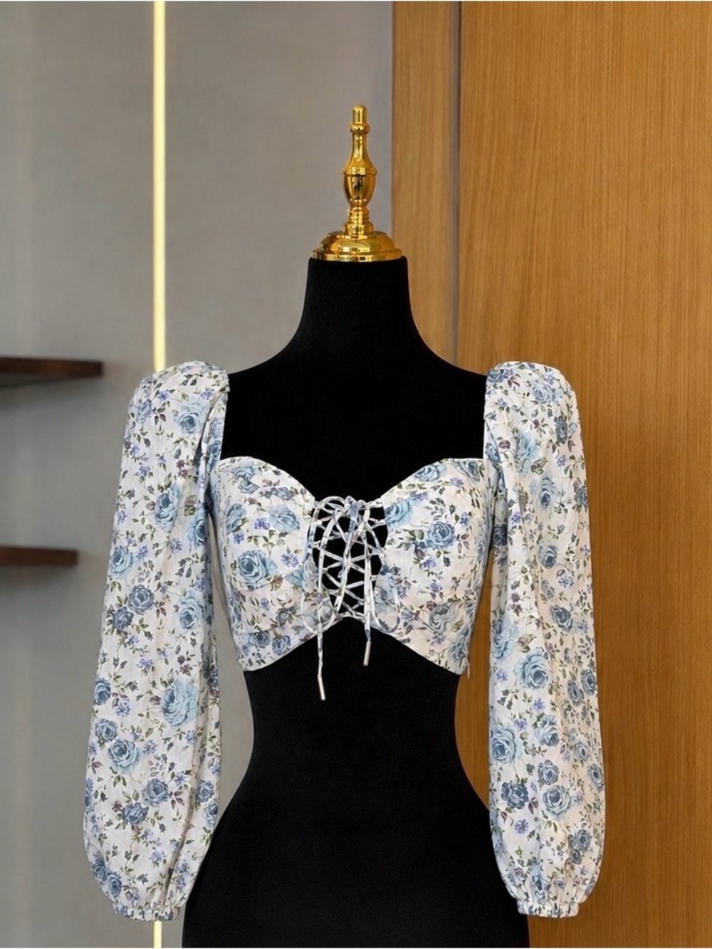 Mable Cottagecore Blue Floral Corset Top | Garden Fairy Muse